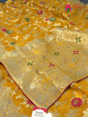 Yellow Soft Georgette Meenakari Zari Saree for Haldi Ceremony | Bridal Edit
