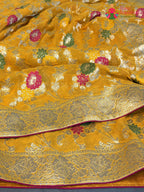 Yellow Soft Georgette Meenakari Zari Saree for Haldi Ceremony | Bridal Edit