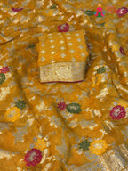 Yellow Soft Georgette Meenakari Zari Saree for Haldi Ceremony | Bridal Edit