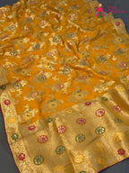 Yellow Soft Georgette Meenakari Zari Saree for Haldi Ceremony | Order Online