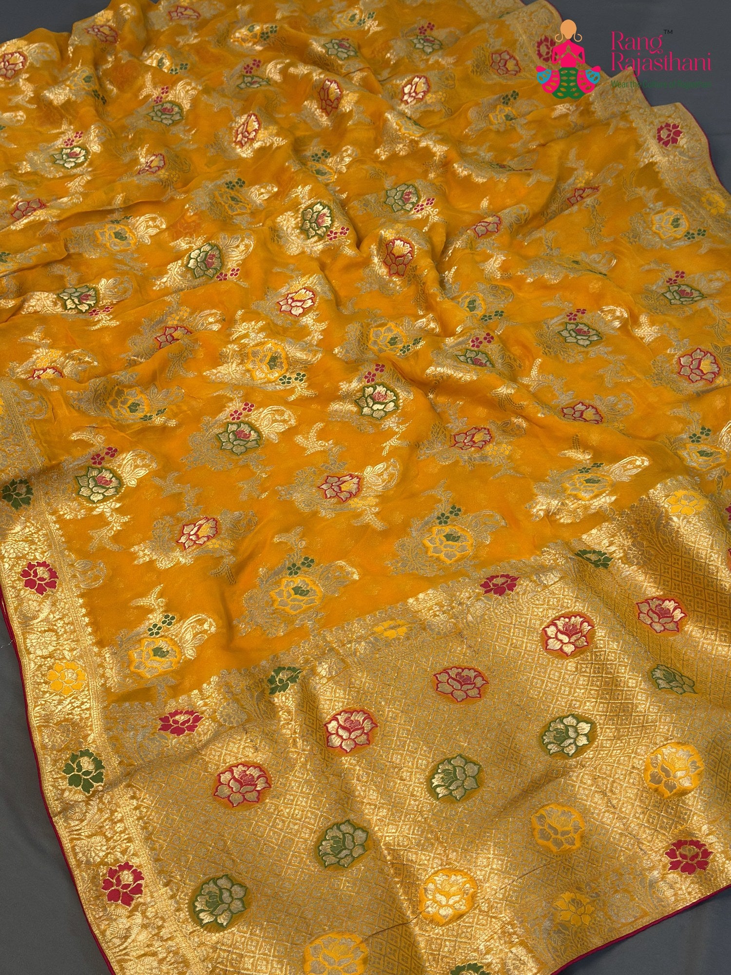 Yellow Soft Georgette Meenakari Zari Saree for Haldi Ceremony | Order Online