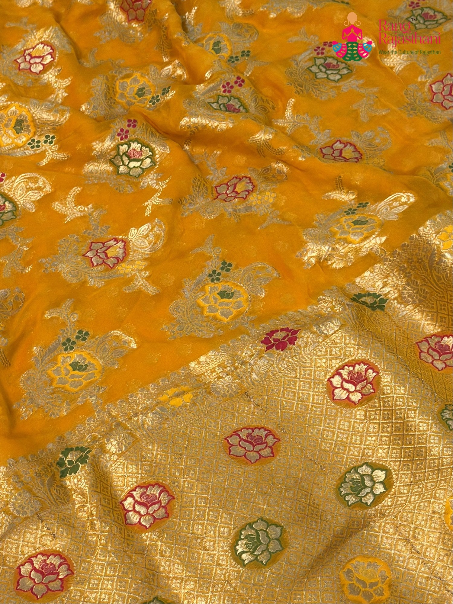 Yellow Soft Georgette Meenakari Zari Saree for Haldi Ceremony | Order Online