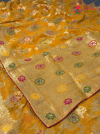 Yellow Soft Georgette Meenakari Zari Saree for Haldi Ceremony | Order Online