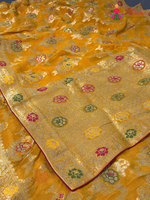 Yellow Soft Georgette Meenakari Zari Saree for Haldi Ceremony | Order Online