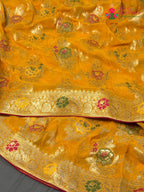 Yellow Soft Georgette Meenakari Zari Saree for Haldi Ceremony | Order Online