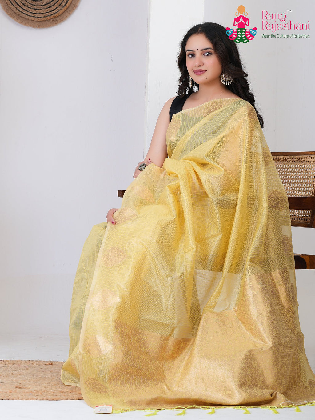 Yellow Imported saree with Printed pallu detailing