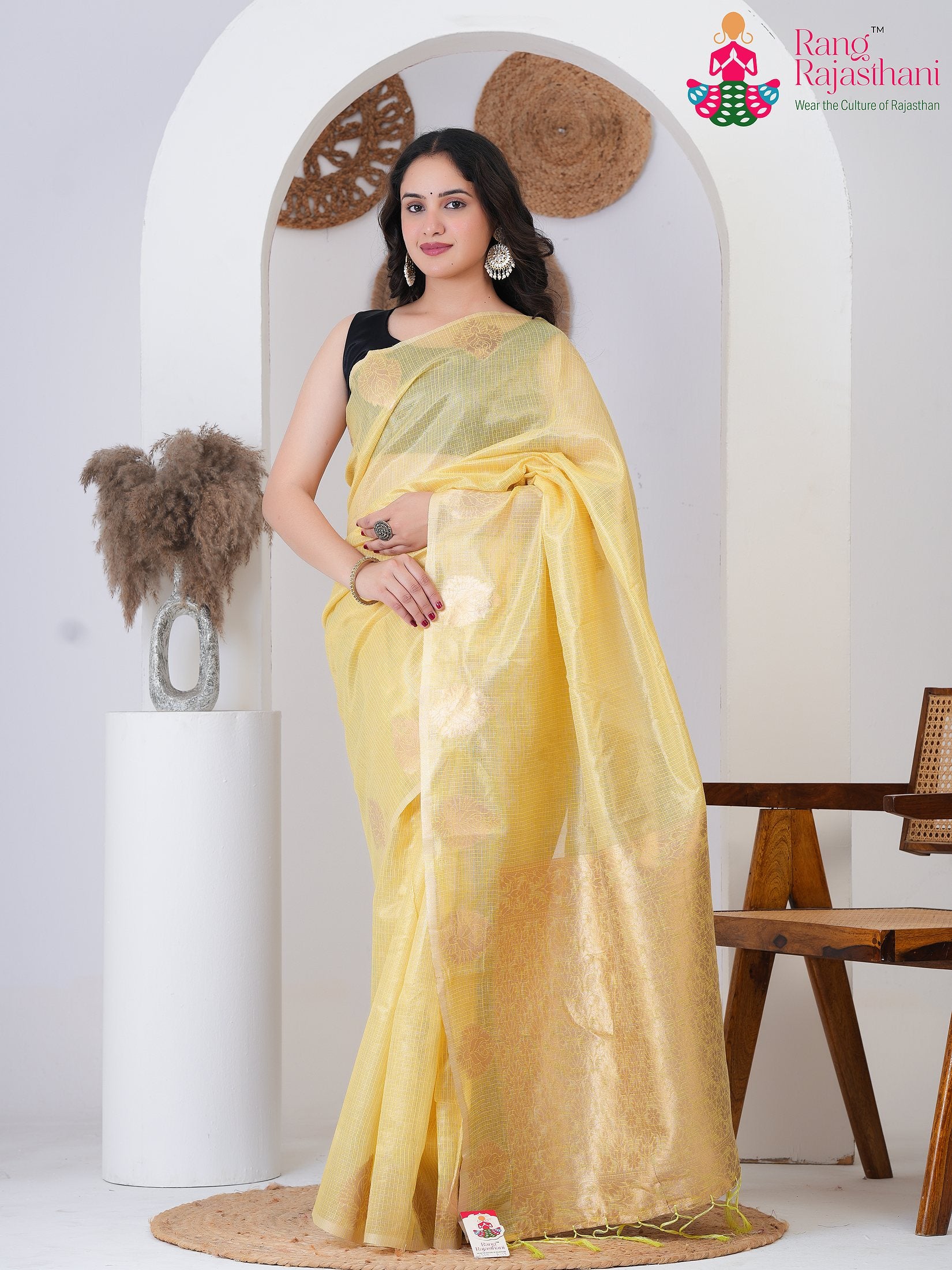 Yellow Imported Haldi saree with Printed from Rang Rajasthani