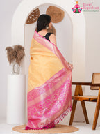 Yellow SyntheticSilk saree with BanarasiZari back view