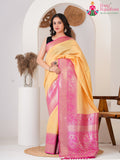 Yellow SyntheticSilk Party saree with BanarasiZari from Rang Rajasthani