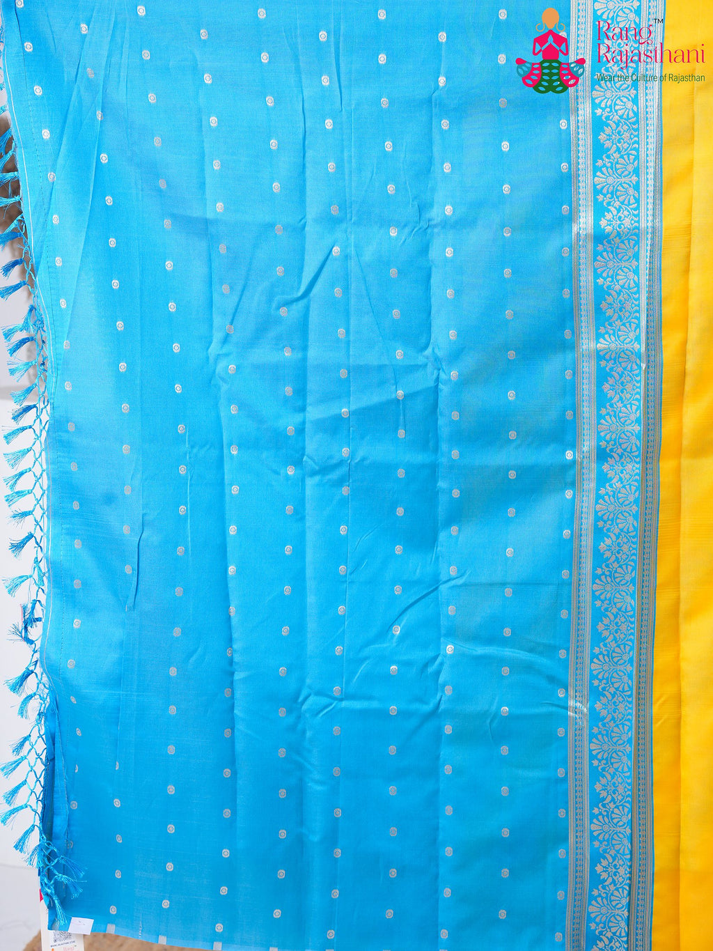 Yellow SyntheticSilk saree with BanarasiZari pallu detailing