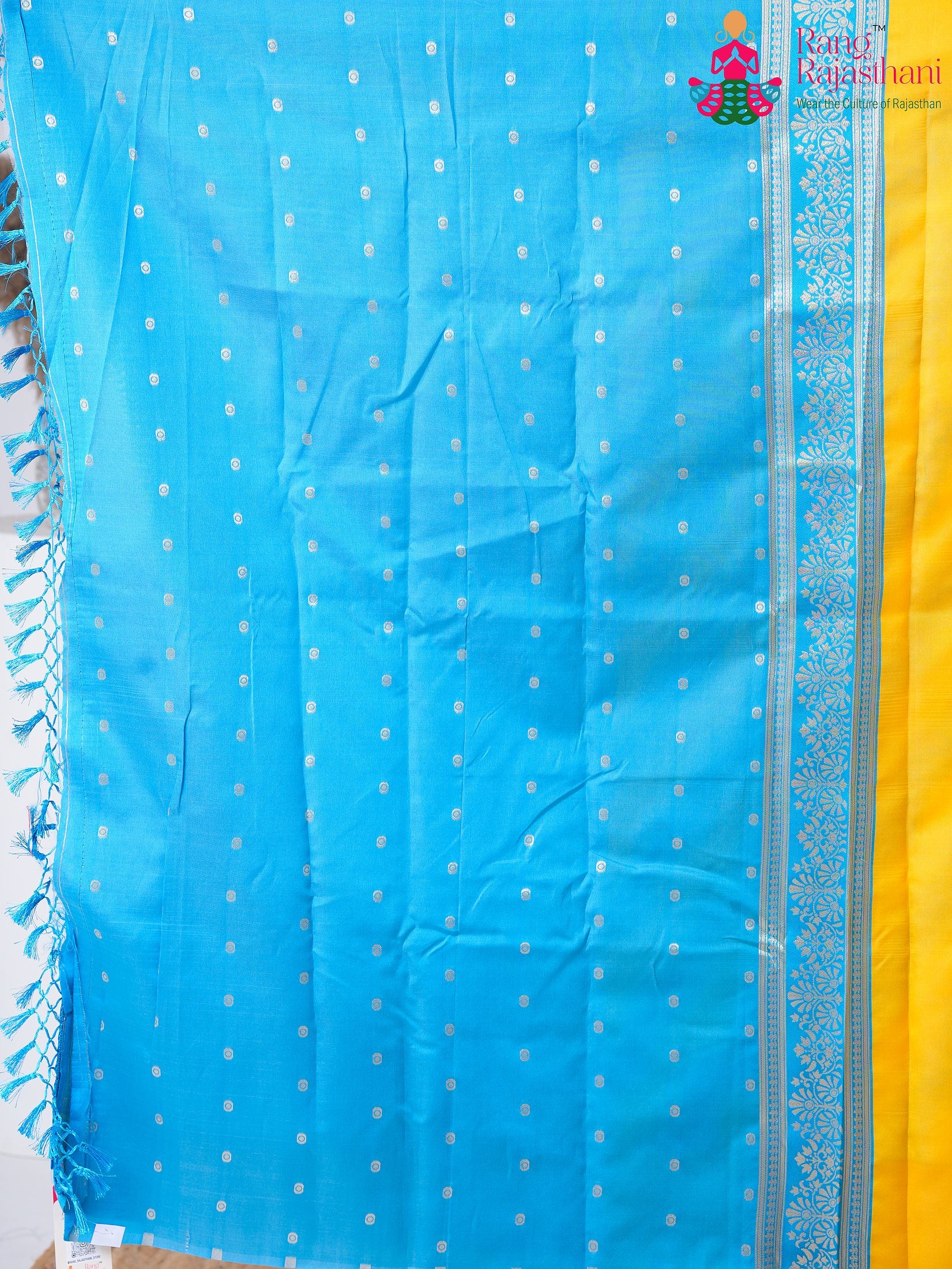 Yellow SyntheticSilk saree with BanarasiZari pallu detailing