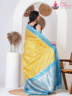 Yellow SyntheticSilk saree with BanarasiZari back view