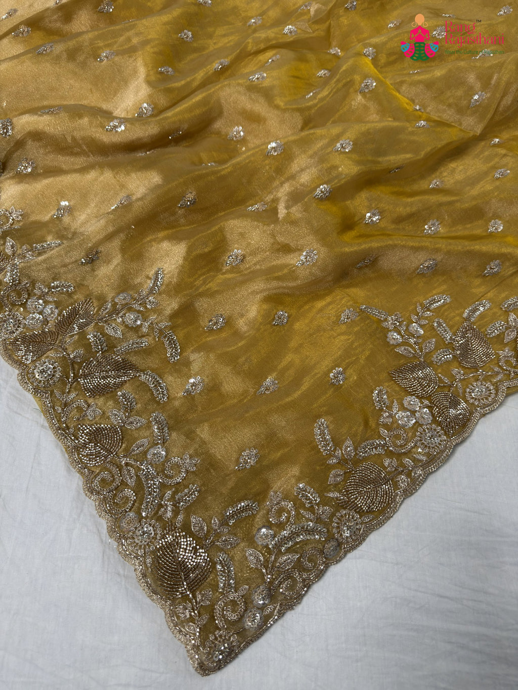 pallu detailing of yellow synthetic hand embellishment saree