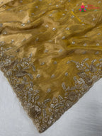 pallu detailing of yellow synthetic hand embellishment saree