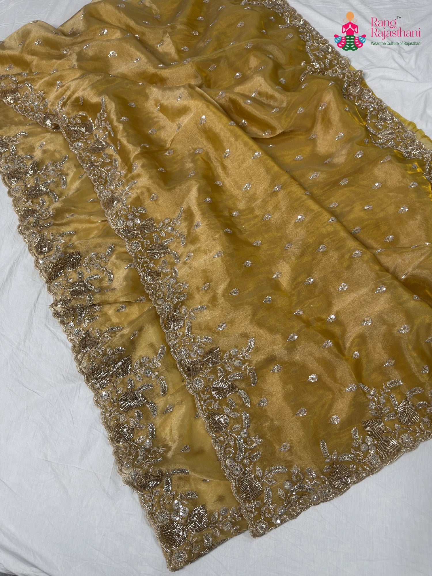 complete look of yellow synthetic hand embellishment saree