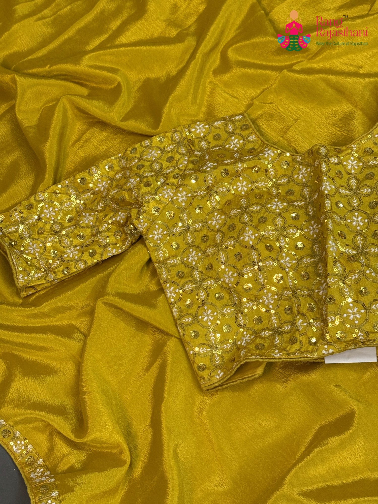 Yellow Synthetic Resham Embroidery Plain Saree for Haldi Ceremony | Traditional Pick