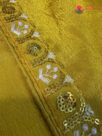 Yellow Synthetic Resham Embroidery Plain Saree for Haldi Ceremony | Traditional Pick