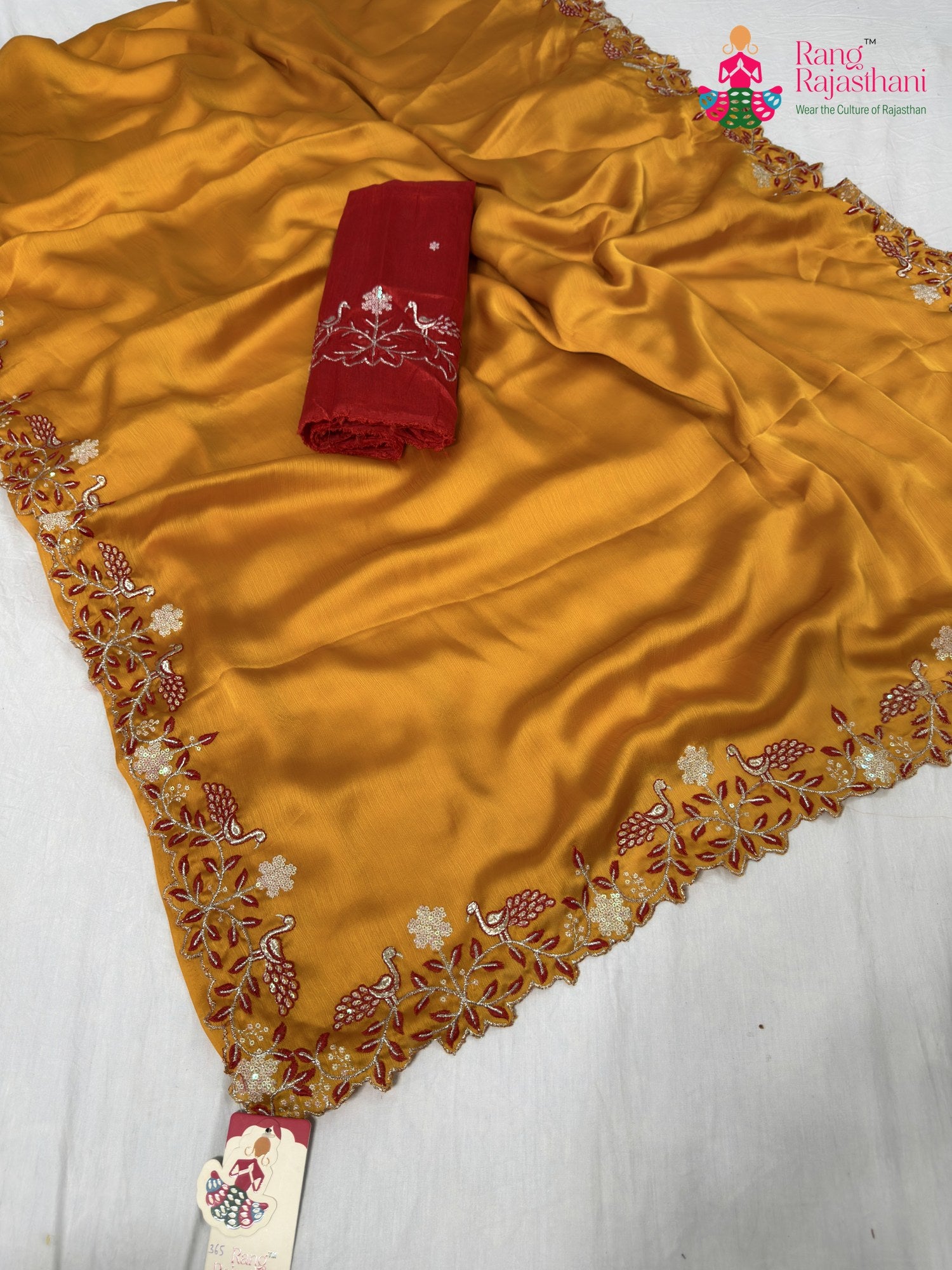 complete look of yellow synthetic zari embroidery saree