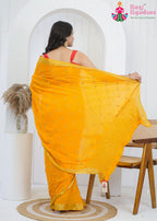 Yellow Chinon saree with Hand-Embroidered Buttis &amp; Banarasi Zari Border back view