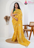 Yellow Pure Silk Wedding saree with Zari Work from Rang Rajasthani