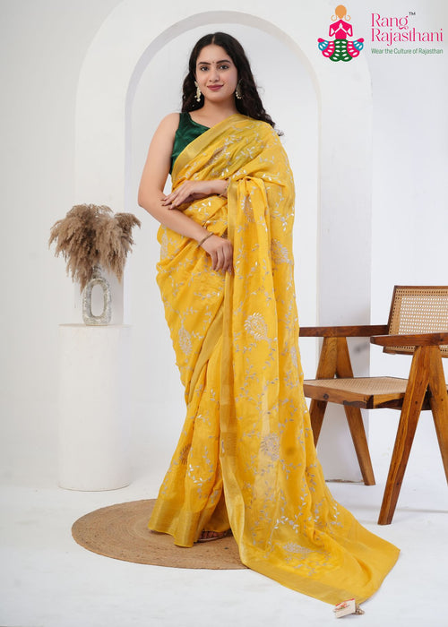 Yellow Silk Jaal-Toned Saree : Subtle Heritage Flow main-image