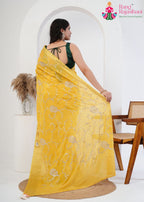 Yellow Pure Silk saree with Zari Work back view