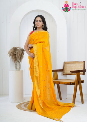 Yellow Pure Ho Silk Mirror Saree for Haldi Ceremony | Soft Drape