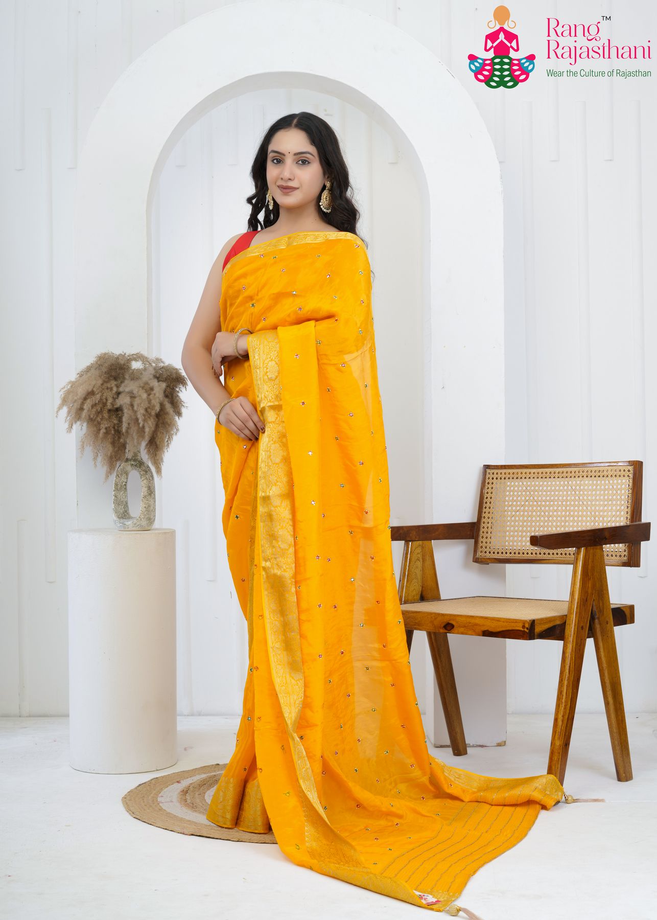 Yellow Pure HO Silk Mirror Cutdana Saree : Celebration Glow