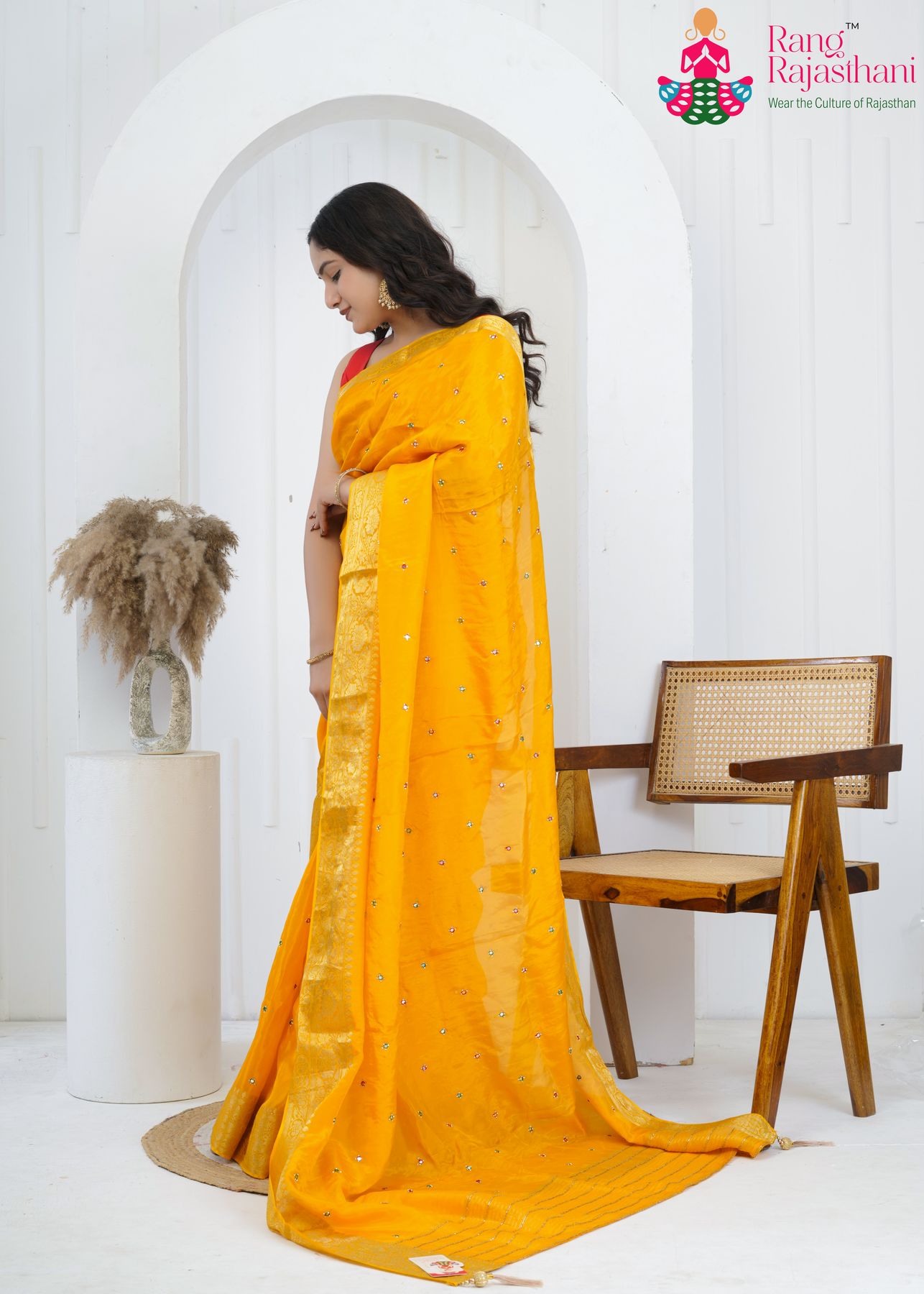 Yellow Pure HO Silk Mirror Cutdana Saree : Celebration Glow