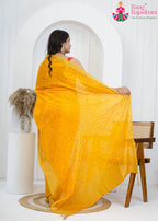 Yellow Pure Ho Silk saree with Mirror Work back view