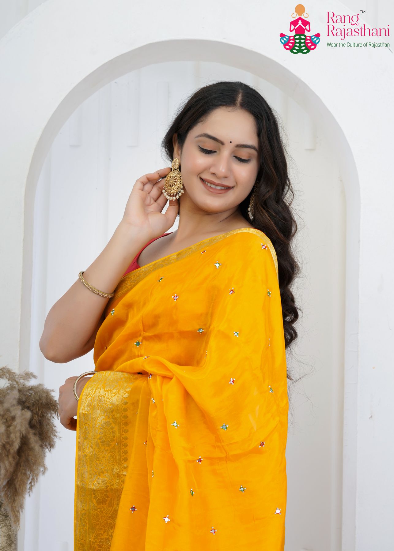 Yellow Pure HO Silk Mirror Cutdana Saree : Celebration Glow