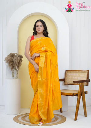 Yellow Pure Ho Silk Sequin Saree for Haldi Ceremony | Buy Today