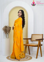 Yellow Silk saree with Sequence side drape view