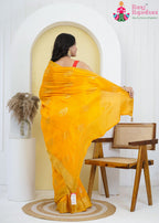 Yellow Silk saree with Sequence back view