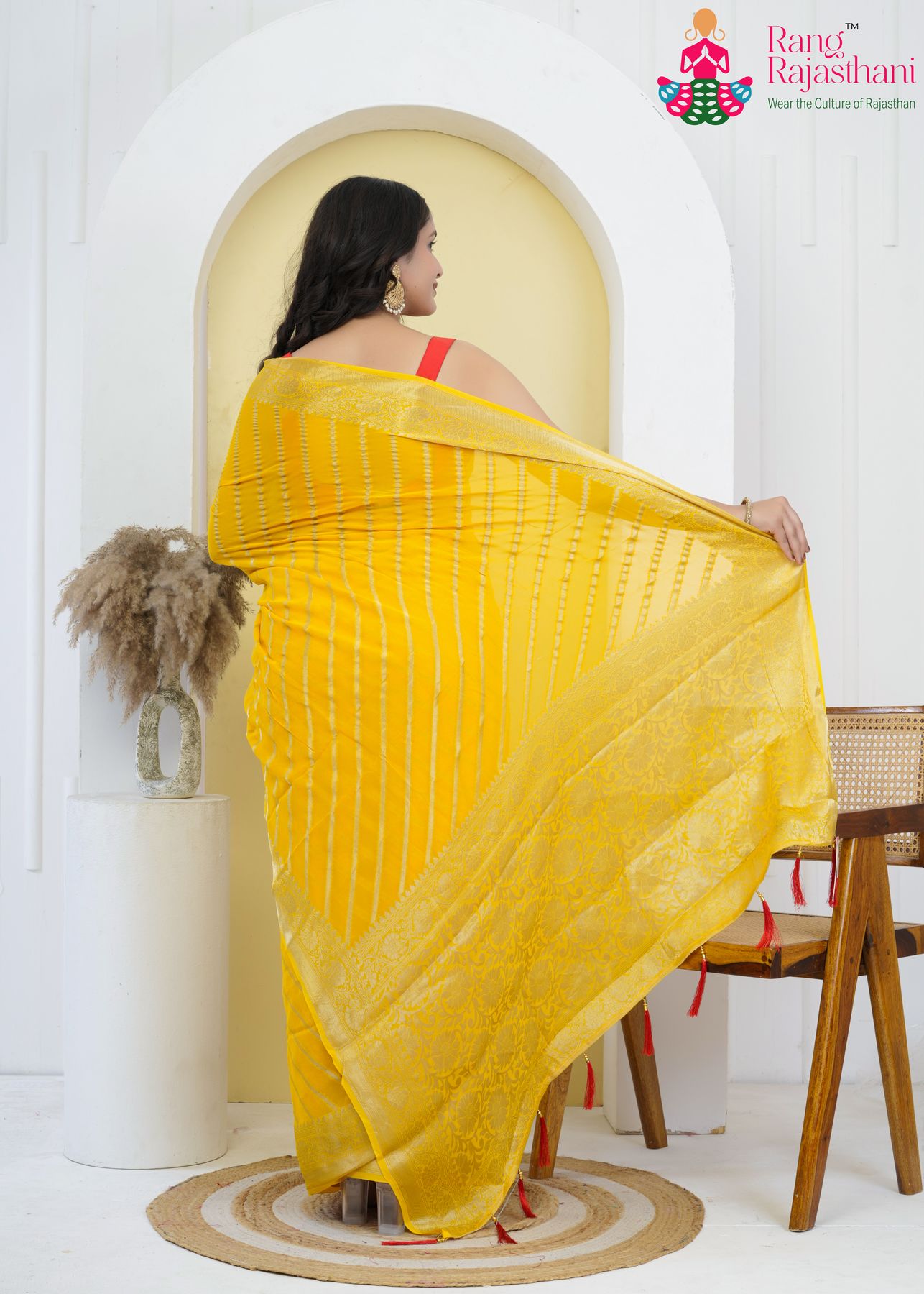 Yellow Georgette Celebration Saree : Banarasi Sunshine Bloom