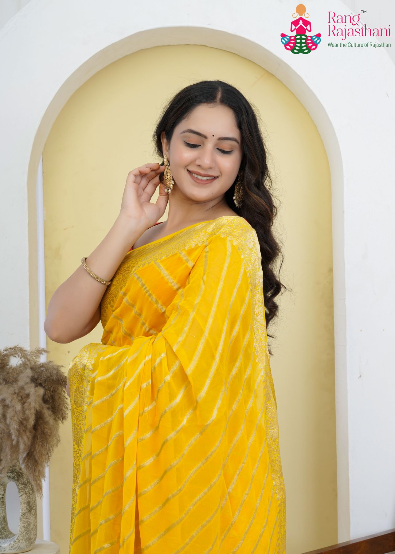 Yellow Georgette Celebration Saree : Banarasi Sunshine Bloom