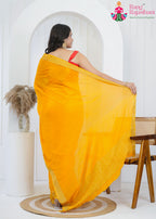 Yellow Pure Chinon saree with Zari Work back view