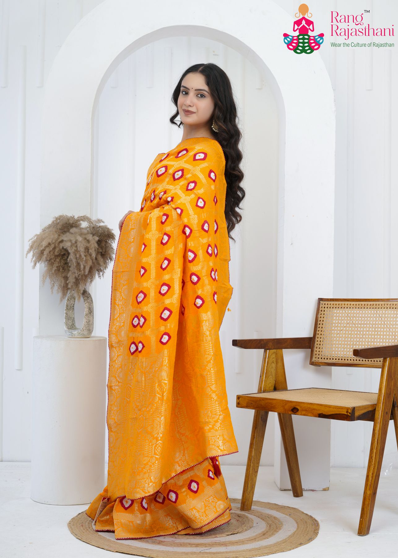 Yellow dola silk Heritage Bandhani Saree : Royal Craft Grace