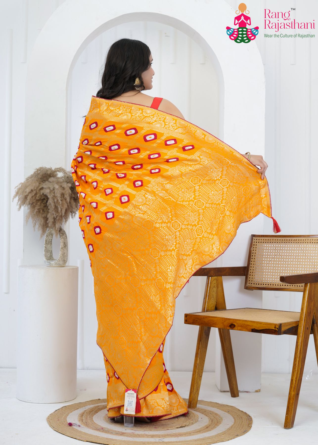 Yellow dola silk Heritage Bandhani Saree : Royal Craft Grace