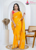Yellow Chinon Wedding saree with Hand-Work from Rang Rajasthani