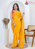 Yellow Chinon Wedding saree with Hand-Work from Rang Rajasthani