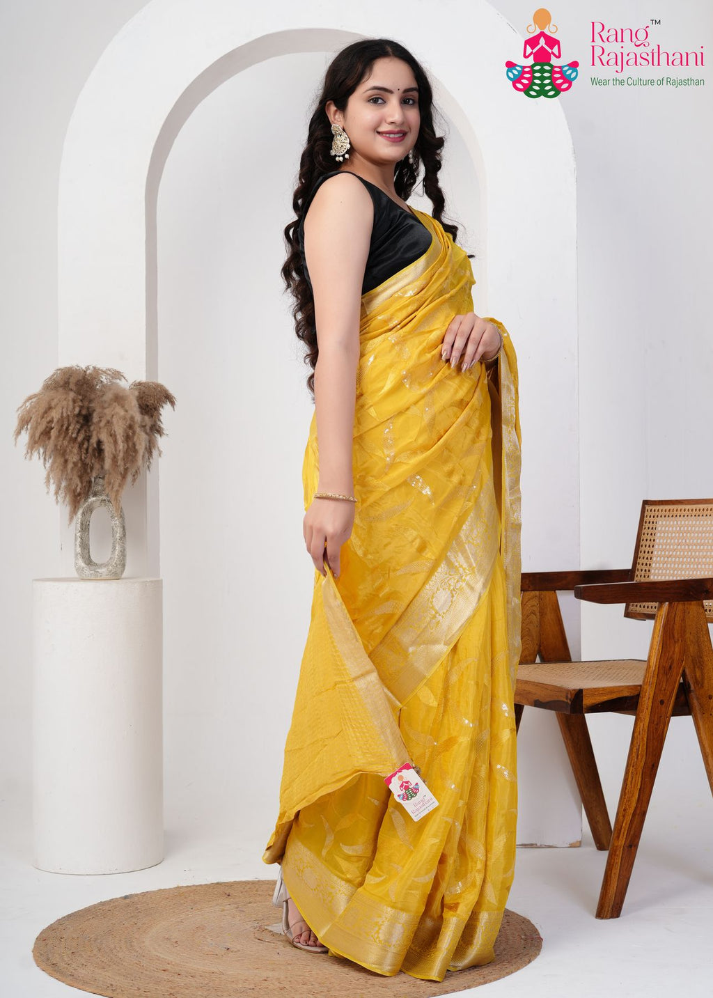 Yellow Silk Amber Aura Saree : Rajputana Threads