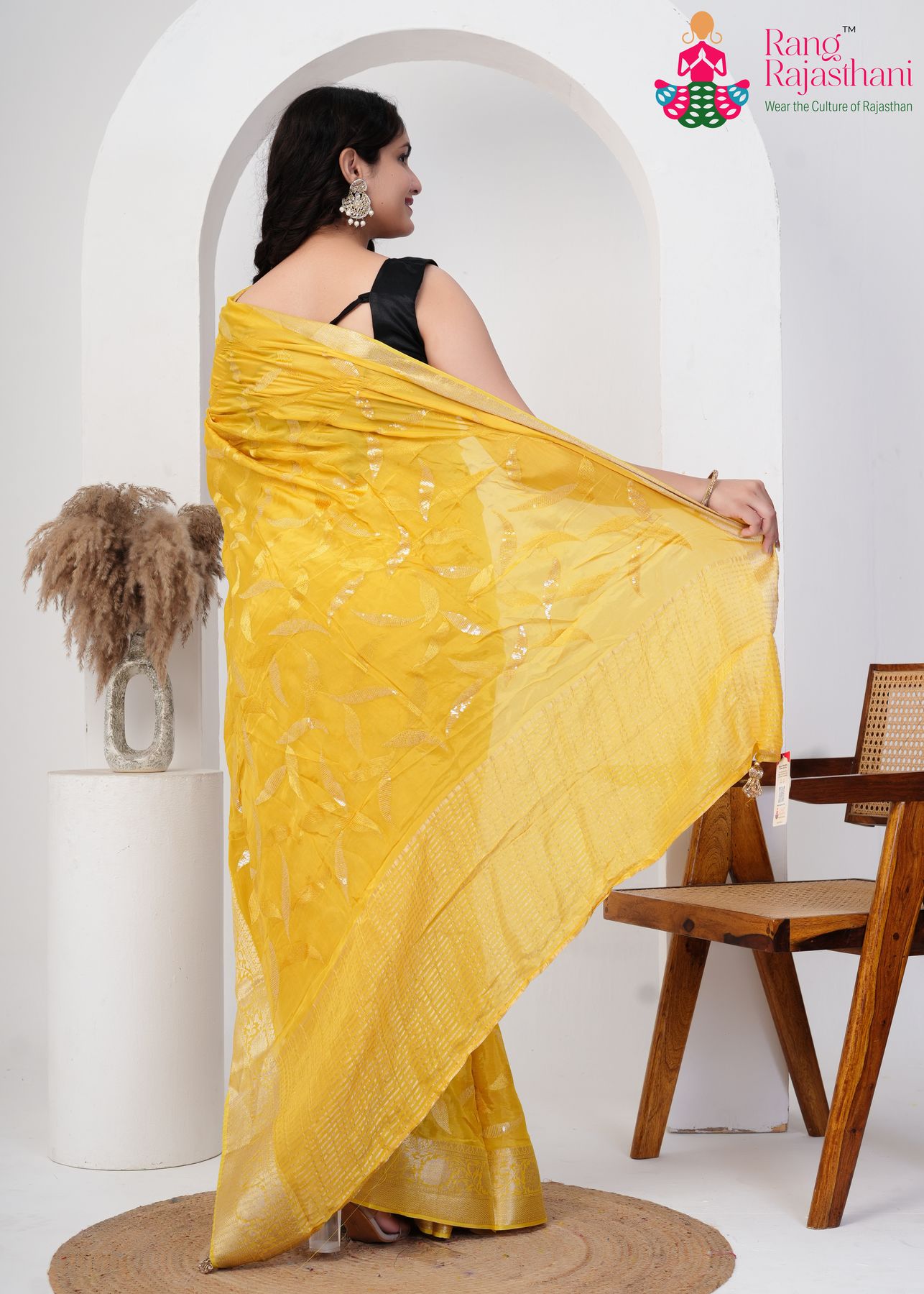 Yellow Silk Amber Aura Saree : Rajputana Threads