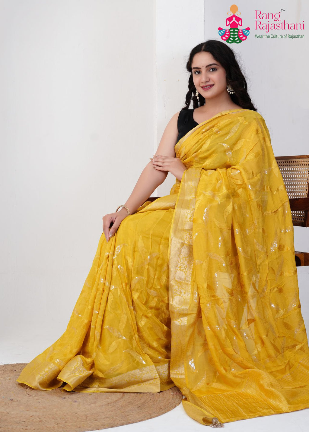 Yellow Silk Amber Aura Saree : Rajputana Threads