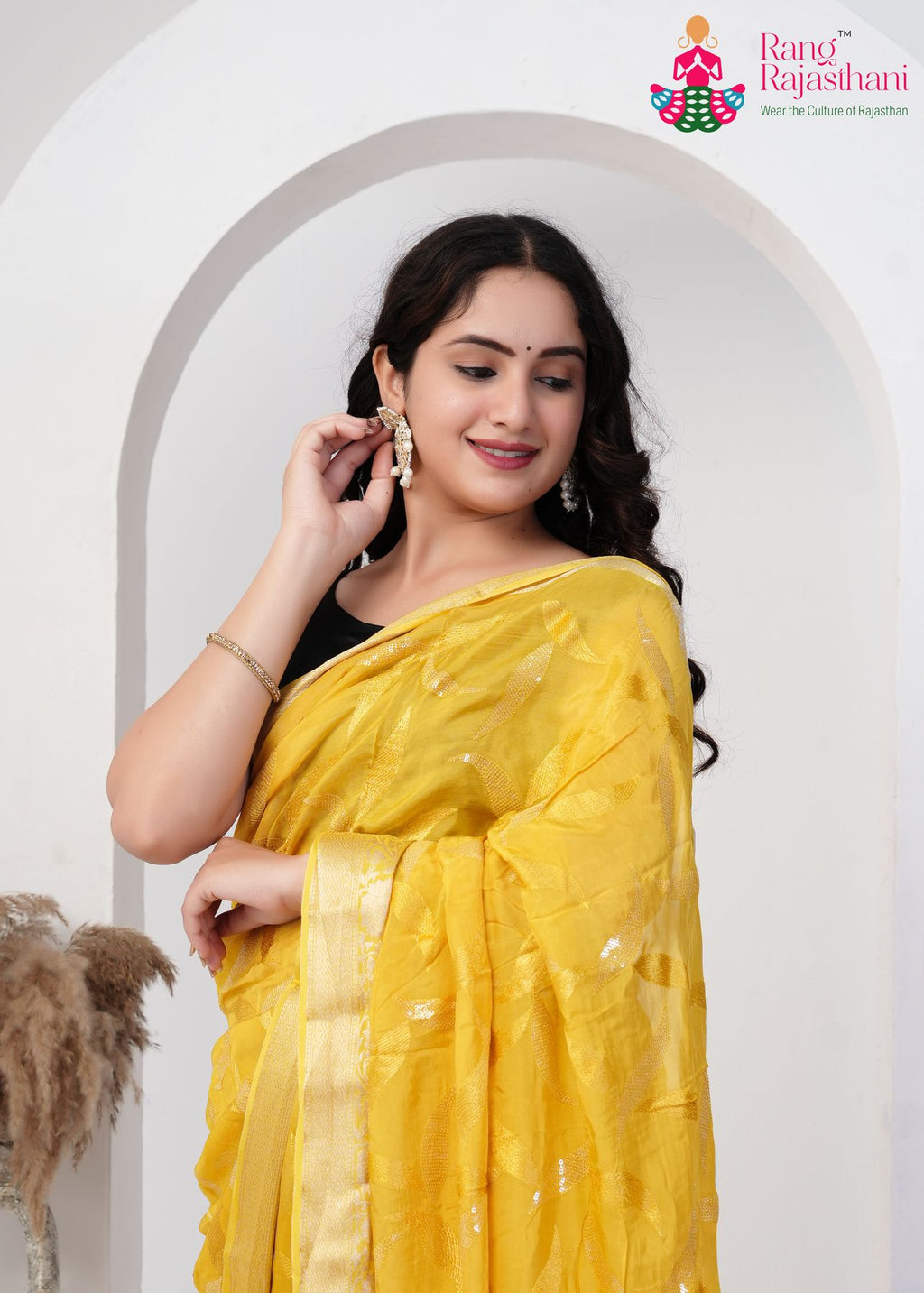 Yellow Silk Amber Aura Saree : Rajputana Threads