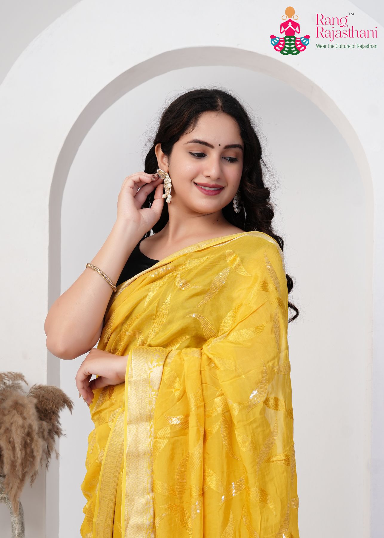 Yellow Silk Amber Aura Saree : Rajputana Threads