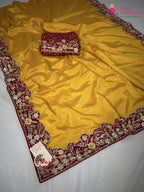border detailing of yellow fabric saree